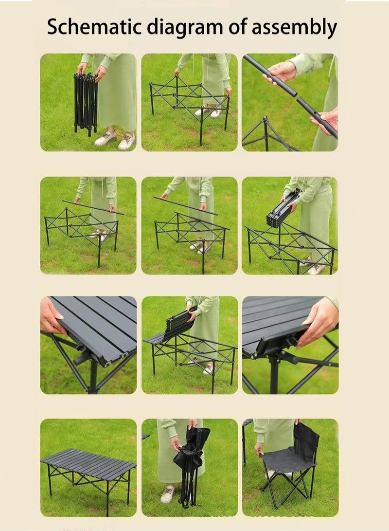 السيميا مجموعة أثاث تخييم مكونة من 7 قطع، طاولة وكراسي خارجية قابلة للطي محمولة للنزهات الترفيهية، طاولة وكراسي سفر متعددة الوظائف قابلة للطي، طاولة تخييم للشواء في الهواء الطلق، والطهي، والحفلات، والشاطئ - Image 5
