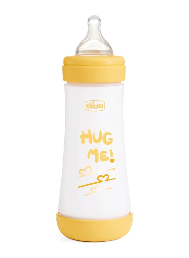 Chicco Perfect 5 Silicone Feeding Bottle 300ML, Fast Flow 4M+, Yellow  - Image 1