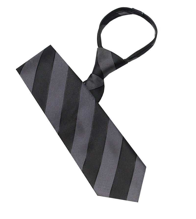 LEONARDI Men’s Formal Zipper tie | Handmade | Microfiber | Standard Size | Premium fabric | Superior Zip | Packaging - Folder | Colour - Black & Gray (Set of 1) - Image 1