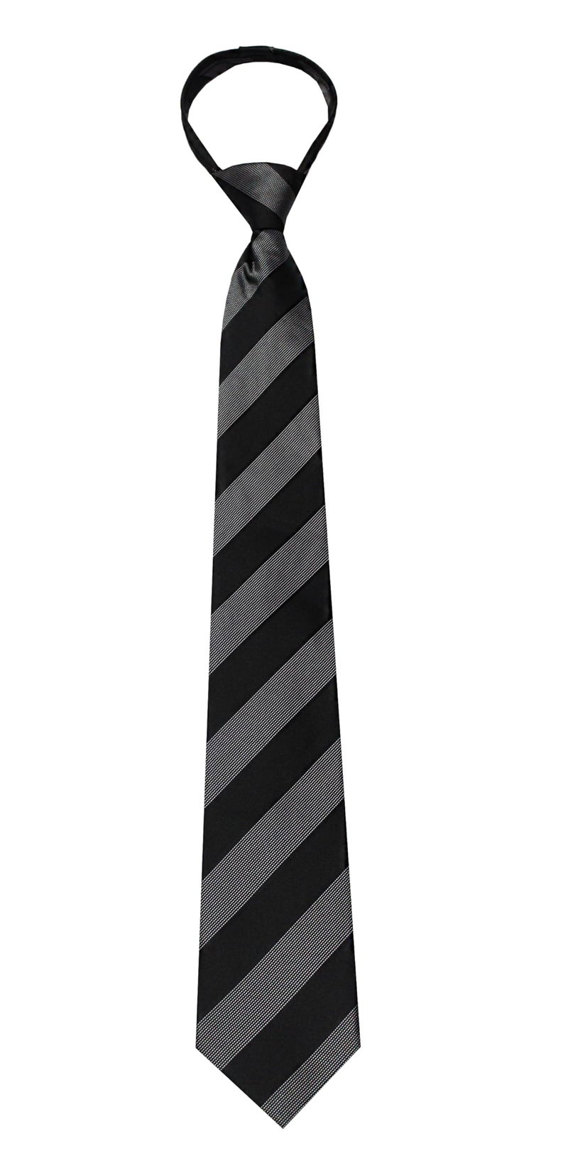LEONARDI Men’s Formal Zipper tie | Handmade | Microfiber | Standard Size | Premium fabric | Superior Zip | Packaging - Folder | Colour - Black & Gray (Set of 1) - Image 2