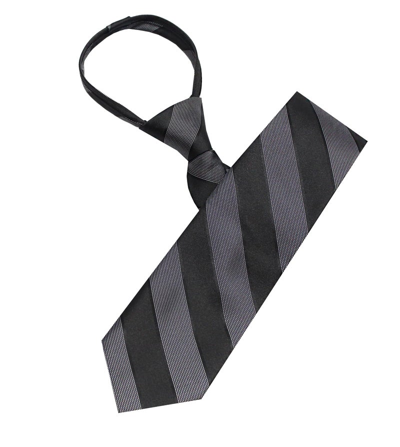 LEONARDI Men’s Formal Zipper tie | Handmade | Microfiber | Standard Size | Premium fabric | Superior Zip | Packaging - Folder | Colour - Black & Gray (Set of 1) - Image 3