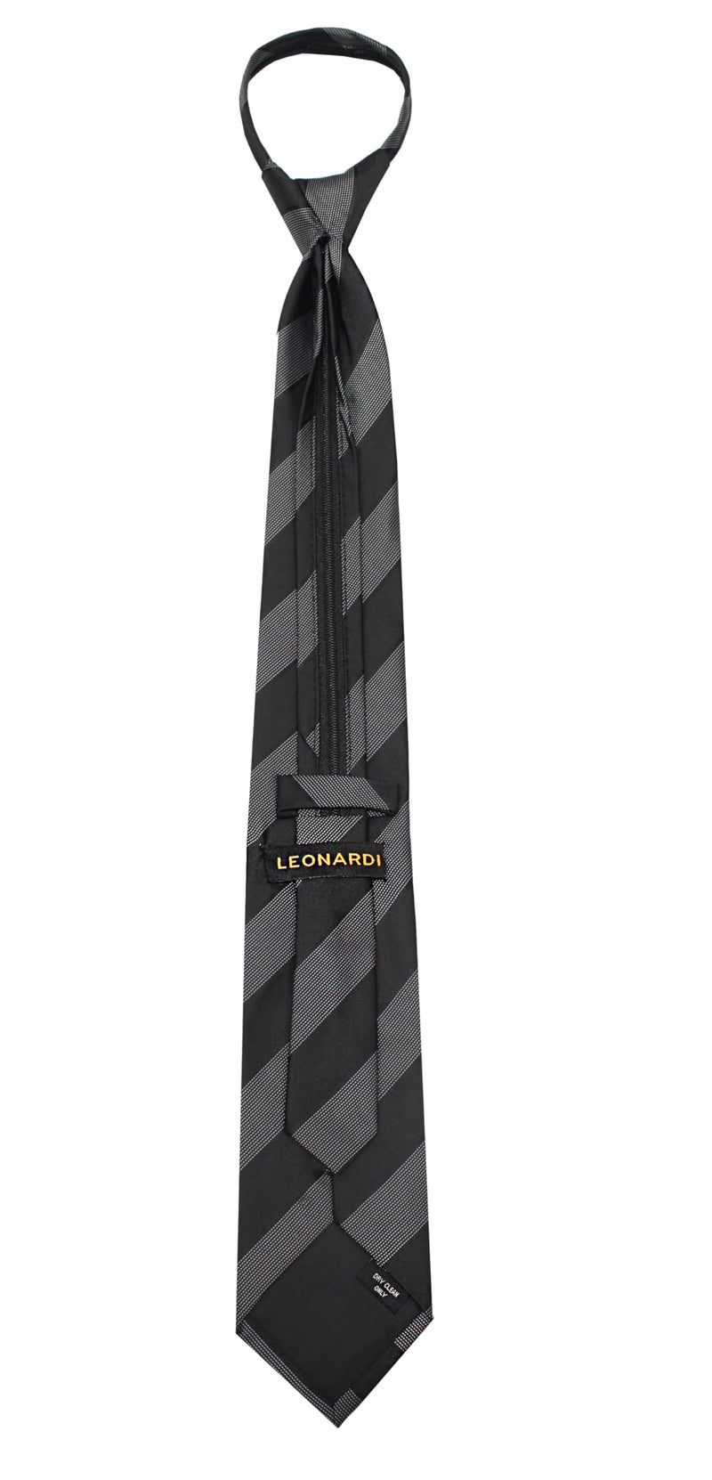 LEONARDI Men’s Formal Zipper tie | Handmade | Microfiber | Standard Size | Premium fabric | Superior Zip | Packaging - Folder | Colour - Black & Gray (Set of 1) - Image 4