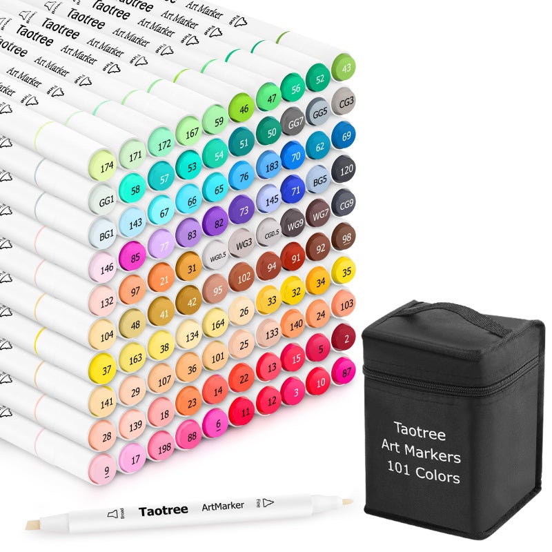 Taotree Alcohol Markers 101 Colors Dual Tips Art Markers Sketch Pens Set Art Supplies Kit Drawing Pens Set for Adult Coloring Books Painting Sketching Gifts for Teens Girls Boys Kids Artists