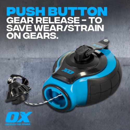 OX Tools OX-P027731 Chalk Line - 100' Thick Line, Curved Hook, 6:1 Gear Ratio, Metal Handle, Easy Top Load, Ergonomic Shape & Rubber Grips - Ideal for Deck Builders, Framers, Roofers - Image 3
