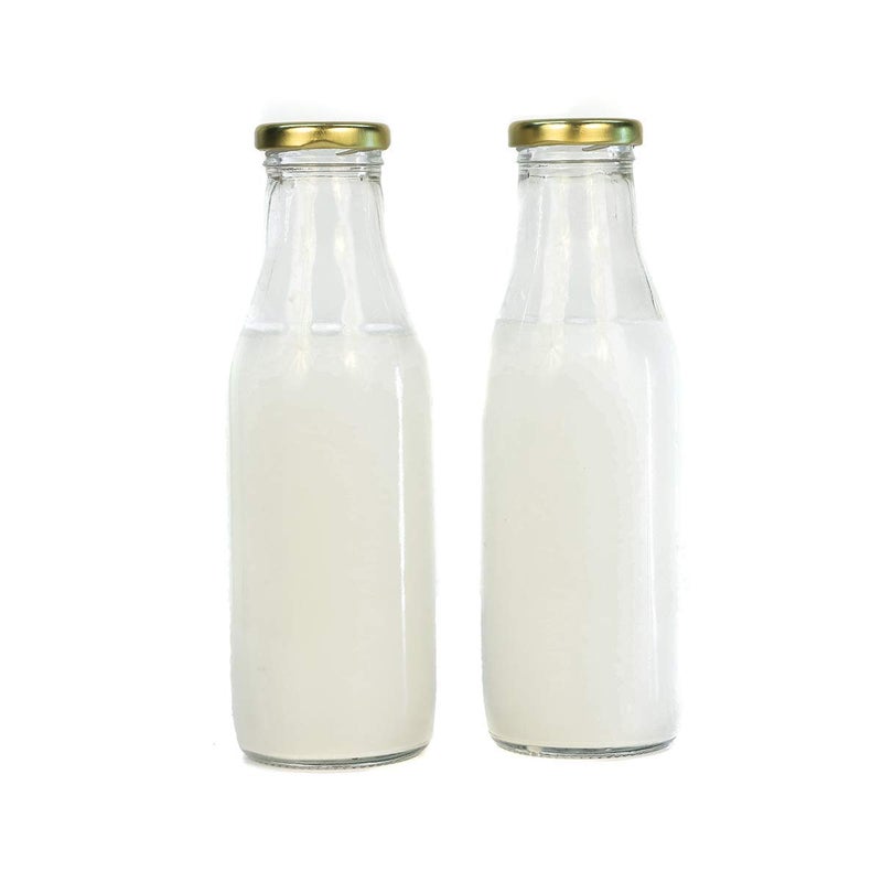 RADHIKA STORE RADHIKA STORE Glass Milk bottle 500 ml for watermilkJuice with rust proof air tight Gold cap set of 2 Useful for containers for kitchen storage at home office hotel restaurant Multicolor - Image 1