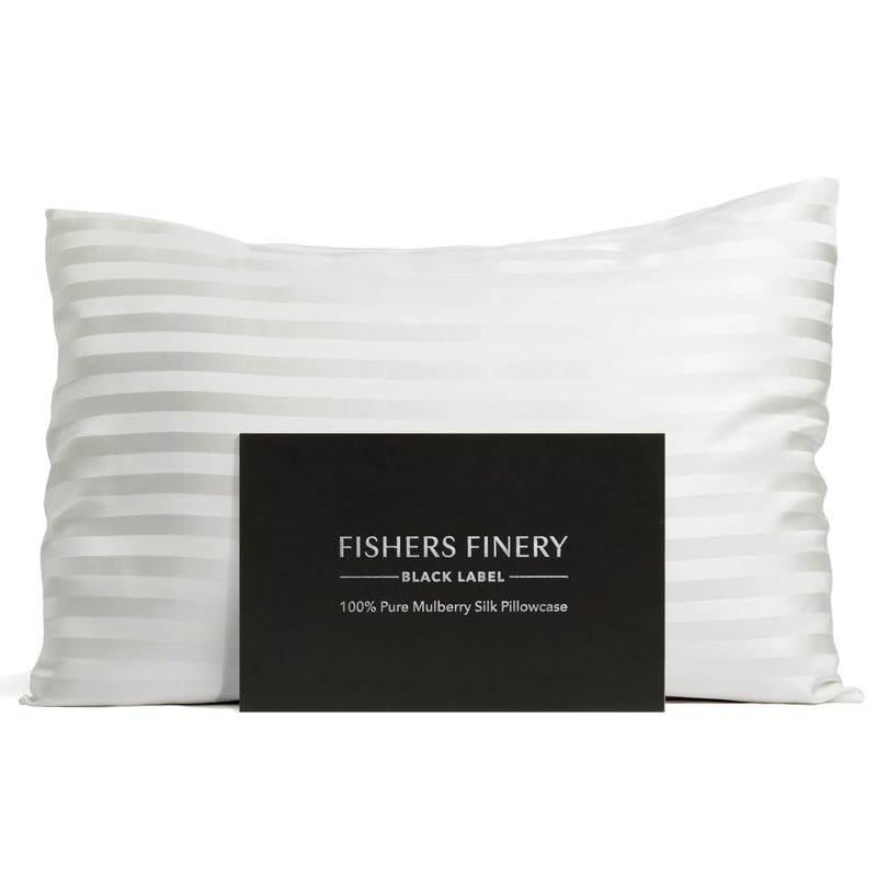 Fishers Finery 30mm 100% Pure Mulberry Silk Pillowcase  Good Housekeeping Quality Tested (White Stripe  King) - Image 1