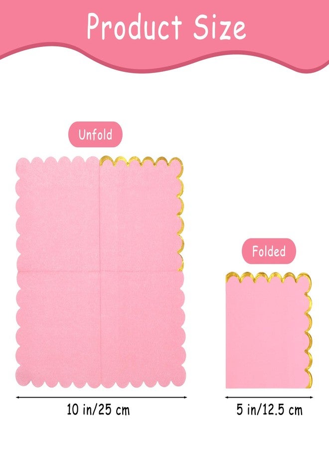 Prasacco 200 Pack Pink Cocktail Napkins with Gold Foil Accents, Scalloped Edges Scalloped Napkins 5 x 5 Inch Beverage Disposable Napkin Party Decoration Wedding Bridal and Baby Shower Supplies - Image 2