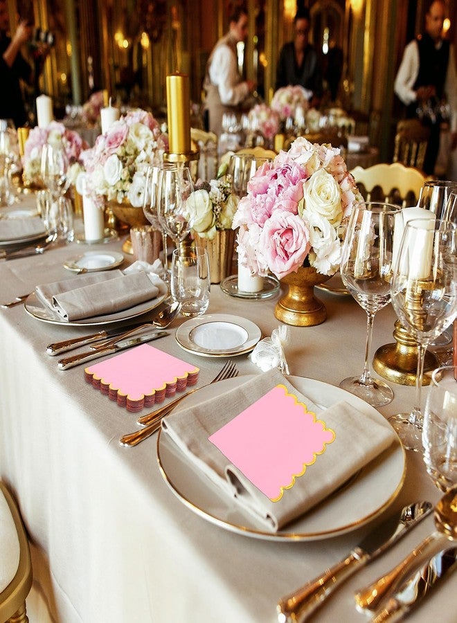 Prasacco 200 Pack Pink Cocktail Napkins with Gold Foil Accents, Scalloped Edges Scalloped Napkins 5 x 5 Inch Beverage Disposable Napkin Party Decoration Wedding Bridal and Baby Shower Supplies - Image 5