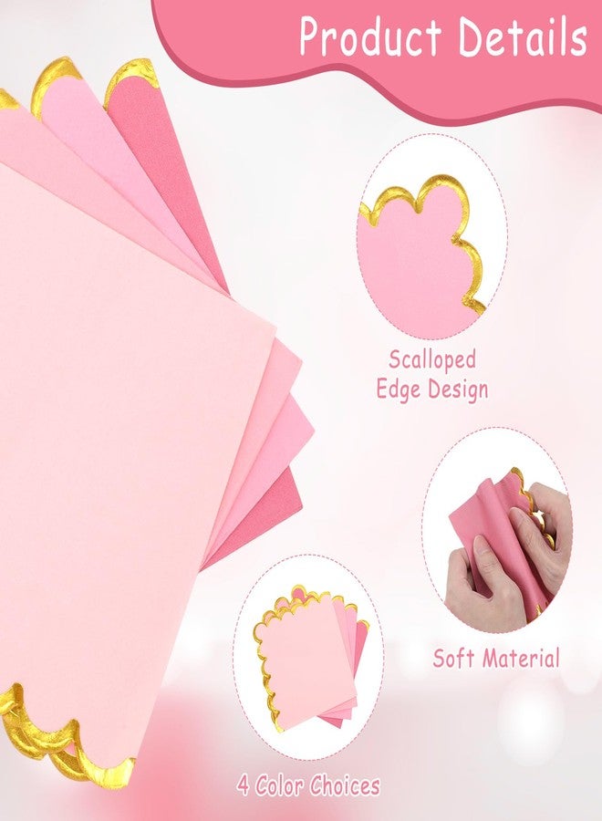 Prasacco 200 Pack Pink Cocktail Napkins with Gold Foil Accents, Scalloped Edges Scalloped Napkins 5 x 5 Inch Beverage Disposable Napkin Party Decoration Wedding Bridal and Baby Shower Supplies - Image 4