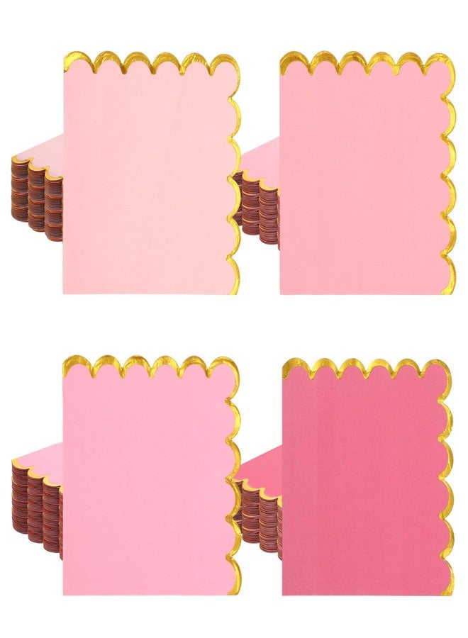Prasacco 200 Pack Pink Cocktail Napkins with Gold Foil Accents, Scalloped Edges Scalloped Napkins 5 x 5 Inch Beverage Disposable Napkin Party Decoration Wedding Bridal and Baby Shower Supplies - Image 1