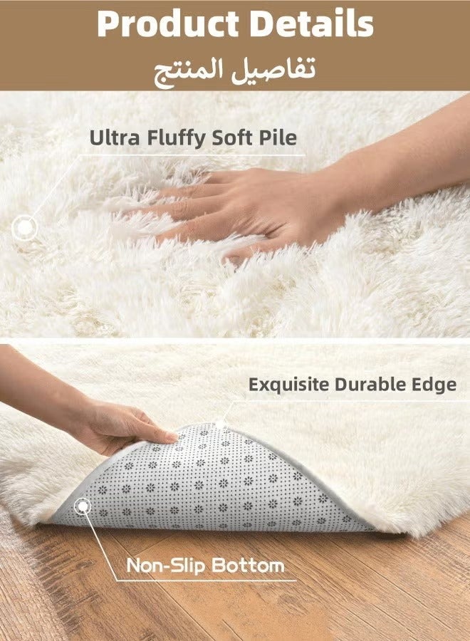 Optico Cream White Fluffy Shag Rug for Bedroom, Machine Washable Soft Shaggy Fuzzy Small Area Rugs for Living Room,Cute Furry Plush Kids Rugs Nursery Dorm Boys Girls Bed Room Carpets - Image 3