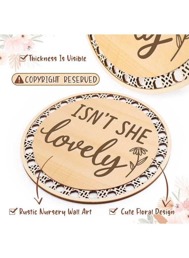 Huray Rayho Isn' T She Lovely Wooden Sign Little Girl Decor Boho Girls Room Wall Art Round Ratten Style Shelf Decor Set Of 1 10 Inches Housewarming Baby Gift  - Image 1
