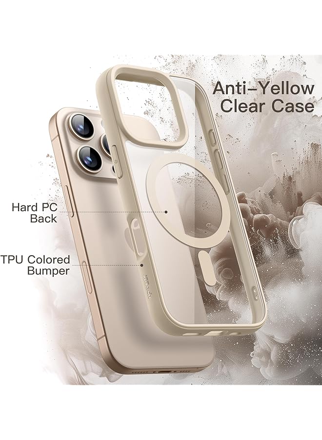 جي تيك جراب مغناطيسي لهاتف Iphone 16 Pro Max مقاس 6.9 بوصة متوافق مع Magsafe غطاء ممتص للصدمات للهاتف بلون سادة غير لامع إطار TPU مضاد للخدش ظهر شفاف من التيتانيوم الصحراوي - Image 3