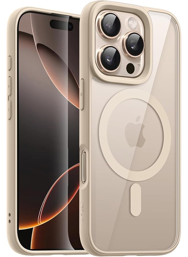جي تيك جراب مغناطيسي لهاتف Iphone 16 Pro Max مقاس 6.9 بوصة متوافق مع Magsafe غطاء ممتص للصدمات للهاتف بلون سادة غير لامع إطار TPU مضاد للخدش ظهر شفاف من التيتانيوم الصحراوي - Image 1