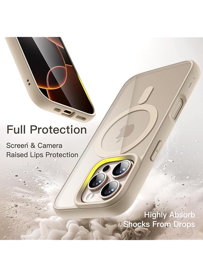 جي تيك جراب مغناطيسي لهاتف Iphone 16 Pro Max مقاس 6.9 بوصة متوافق مع Magsafe غطاء ممتص للصدمات للهاتف بلون سادة غير لامع إطار TPU مضاد للخدش ظهر شفاف من التيتانيوم الصحراوي - Image 4