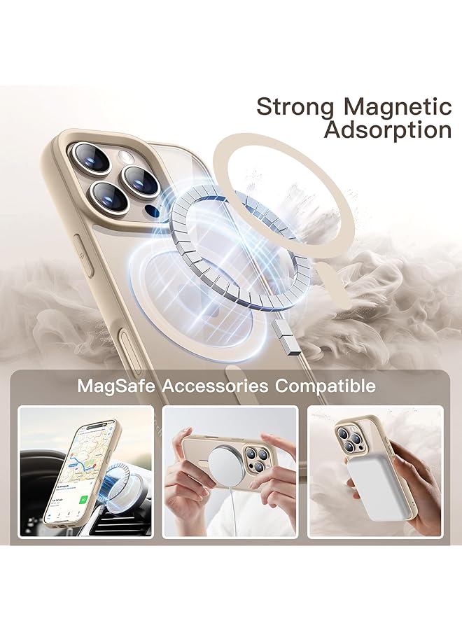 جي تيك جراب مغناطيسي لهاتف Iphone 16 Pro Max مقاس 6.9 بوصة متوافق مع Magsafe غطاء ممتص للصدمات للهاتف بلون سادة غير لامع إطار TPU مضاد للخدش ظهر شفاف من التيتانيوم الصحراوي - Image 5