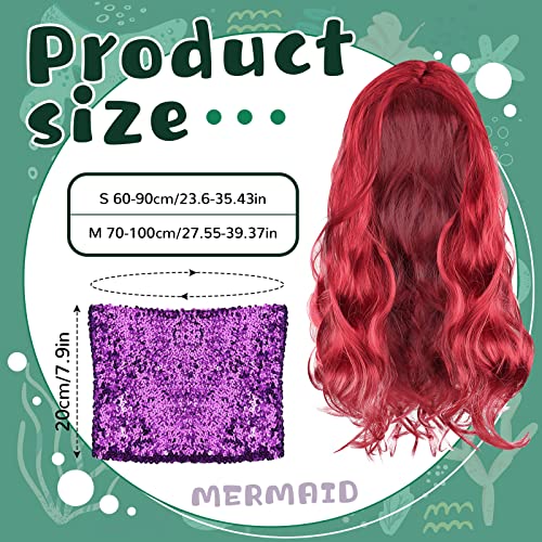 Cindeer Halloween Mermaid Costume for Women Sequin Mermaid Crop Tops Strapless Metallic Tube Tops Tail Skirt Curly WigLargeGreen - Image 3