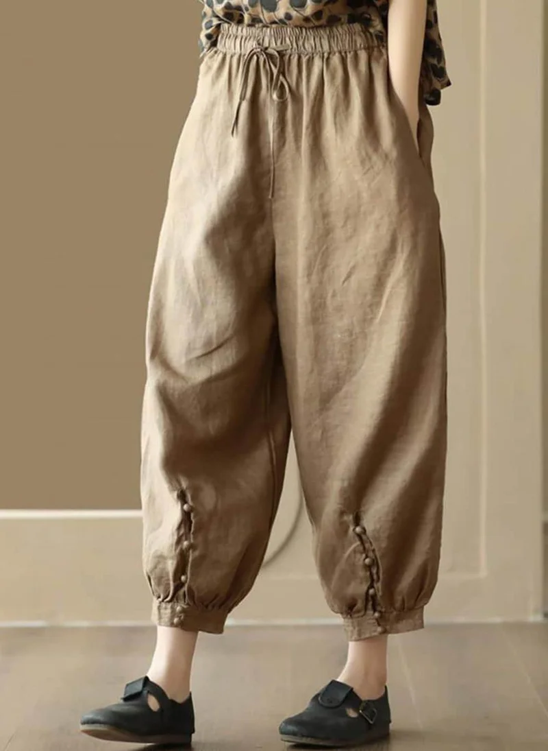 يونيكي Khaki Solid Cotton Trouser