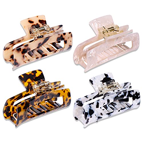 Magicsky 4PCS Hair Claw Clips, Acrylic Hair Banana Barrettes, Celluloid French Butterfly Jaw Clips,Tortoise Shell Grip Pin Teeth Clamp -Leopard print Stylish Hair Accessories for Women Girls,Long Size - Image 1