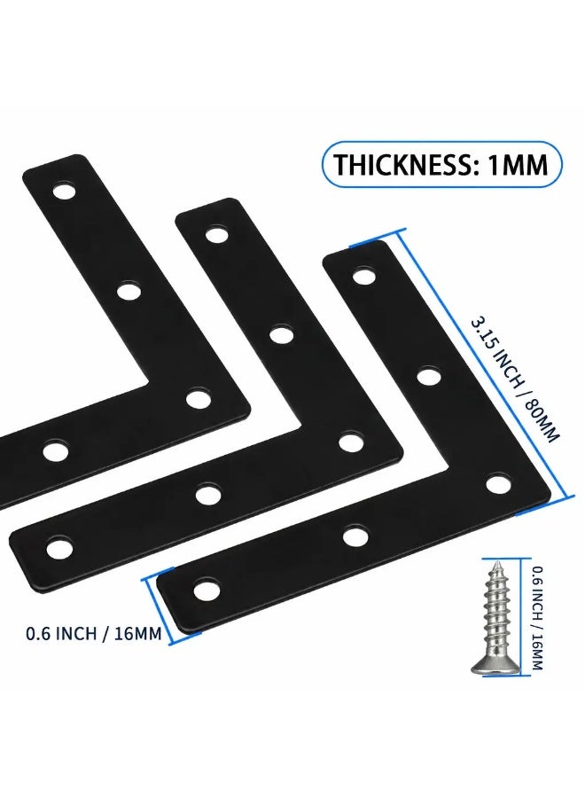 10 Pcs 3 x 3 Inch (80x80mm) Iron L Bracket Corner Brace with Screws, Metal Flat Right Angle Support - Image 5