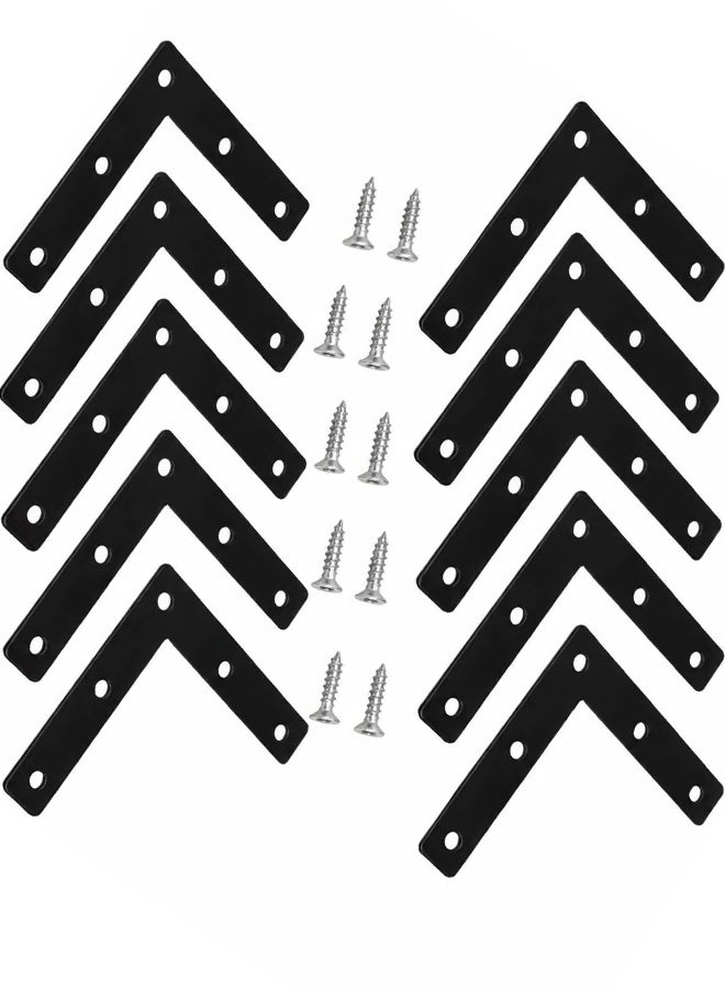 10 Pcs 3 x 3 Inch (80x80mm) Iron L Bracket Corner Brace with Screws, Metal Flat Right Angle Support - Image 1