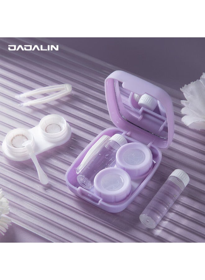 JAJALIN Jajalin Contact Lens Case, Simple Double-linked Companion Case, Cleaning And Care Case, Portable With Tweezers, Rounded Corners, Frosted Purple  - Image 1