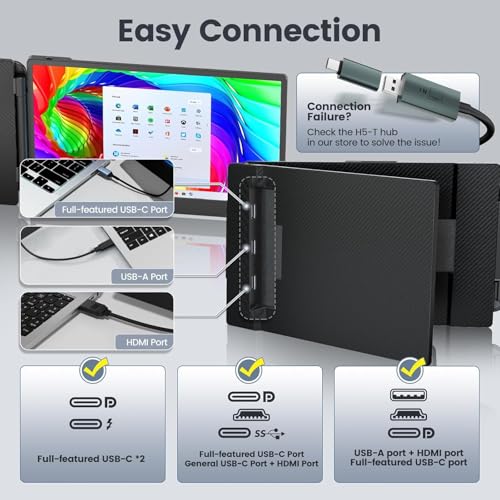 Teamgee 14" Laptop Screen Extender, FHD 1080P IPS Triple Portable Monitor for 13''-17" (Diagonal) Laptop, HDMI/USB-A/Type-C Plug & Play, Built-in Speakers & Adjustable Stand, for Mac/Wins/Android/Dex - Image 3