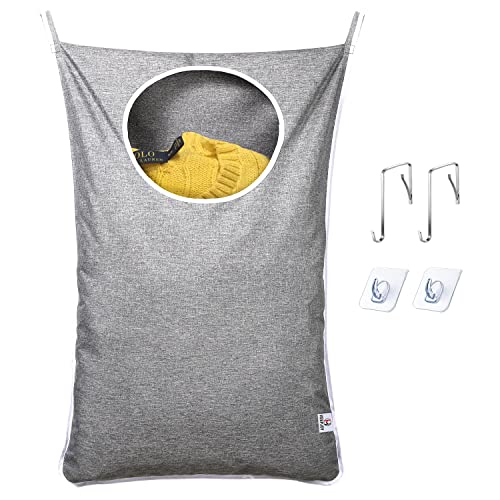 KEEPJOY Hanging Laundry Hamper Bag with 2 Different Types of Hooks, Size 20 x 30 Inch Door Laundry Hamper Storage Bag for Dirty Clothes, Blankets, and Toys (Grey, 1-Pack) - Image 1