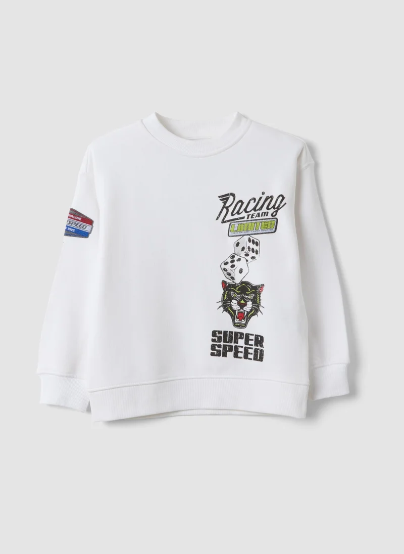 Ovs OVS White cotton-blend crew-neck racing print sweatshirt for boys