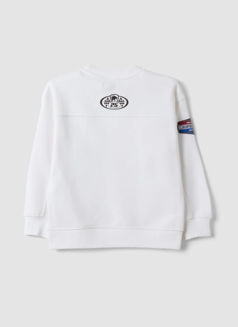 Ovs OVS White cotton-blend crew-neck racing print sweatshirt for boys