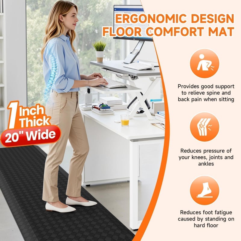 StepRite 1â€ Thick Kitchen Mats for Floor, Anti Fatigue Kitchen Rugs, Non-Slip,Heavy Duty Water Resistant Kitchen Rug, Standing Desk Mat for Friends, Family, Home, Kitchen, Office (72" x 20", Black) - Image 5
