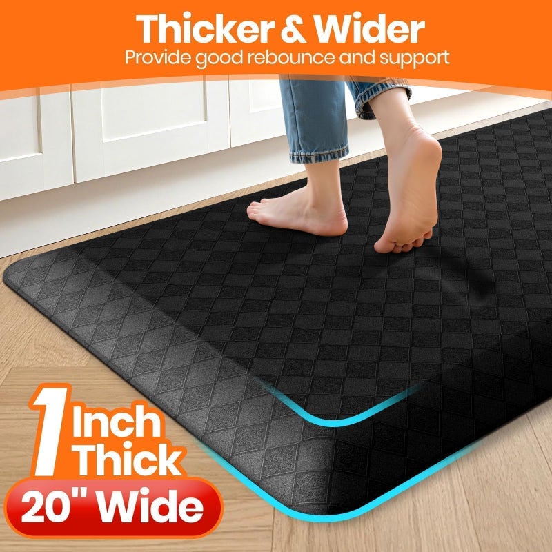 StepRite 1â€ Thick Kitchen Mats for Floor, Anti Fatigue Kitchen Rugs, Non-Slip,Heavy Duty Water Resistant Kitchen Rug, Standing Desk Mat for Friends, Family, Home, Kitchen, Office (72" x 20", Black) - Image 2