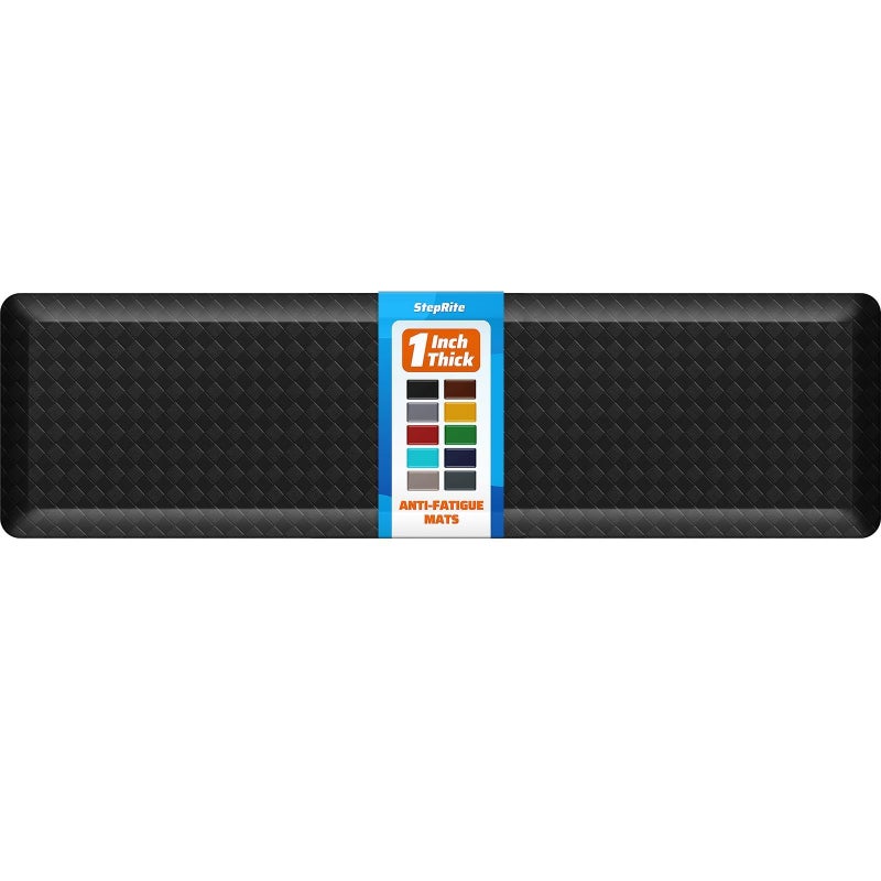 StepRite 1â€ Thick Kitchen Mats for Floor, Anti Fatigue Kitchen Rugs, Non-Slip,Heavy Duty Water Resistant Kitchen Rug, Standing Desk Mat for Friends, Family, Home, Kitchen, Office (72" x 20", Black) - Image 1