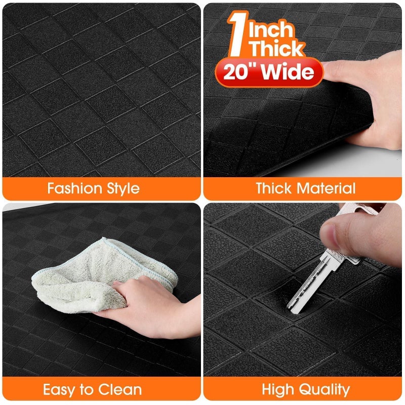 StepRite 1â€ Thick Kitchen Mats for Floor, Anti Fatigue Kitchen Rugs, Non-Slip,Heavy Duty Water Resistant Kitchen Rug, Standing Desk Mat for Friends, Family, Home, Kitchen, Office (72" x 20", Black) - Image 4