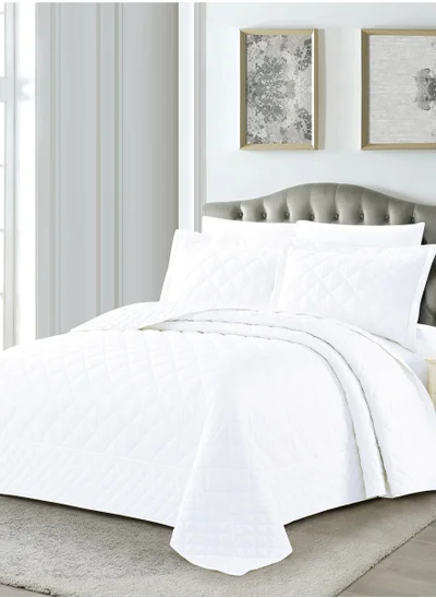 Donetella Quilt Set 6-Pcs King Size Reversible Bedspread Coverlet Set Compressed Comforter Soft Bedding Cover With Matching Fitted Sheet Pillow Shams Pillow Cases Pearl White