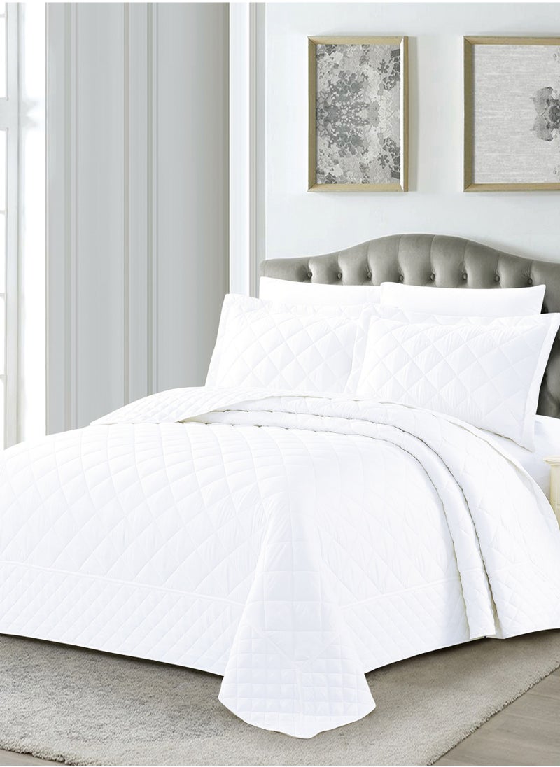 Donetella - Quilt Set 6-Pcs King Size Reversible Bedspread Coverlet Set Compressed Comforter Soft Bedding Cover With Matching Fitted Sheet Pillow Shams Pillow Cases Pearl White - Image 1