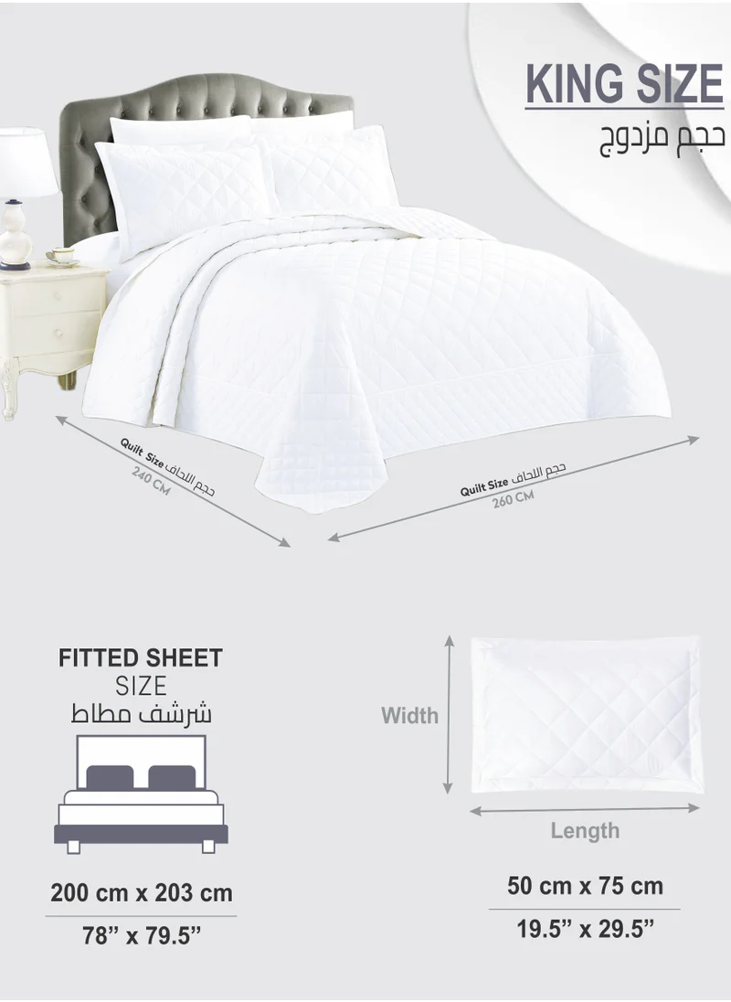 Donetella Quilt Set 6-Pcs King Size Reversible Bedspread Coverlet Set Compressed Comforter Soft Bedding Cover With Matching Fitted Sheet Pillow Shams Pillow Cases Pearl White
