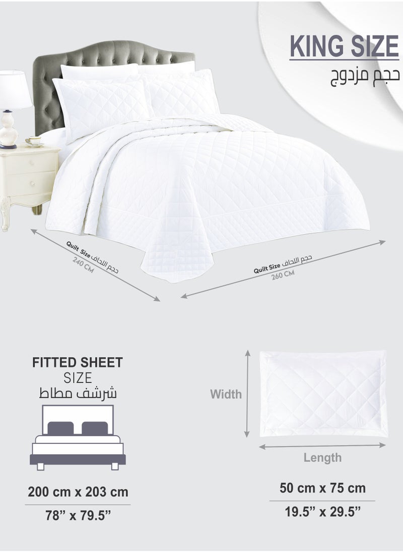 Donetella - Quilt Set 6-Pcs King Size Reversible Bedspread Coverlet Set Compressed Comforter Soft Bedding Cover With Matching Fitted Sheet Pillow Shams Pillow Cases Pearl White - Image 1