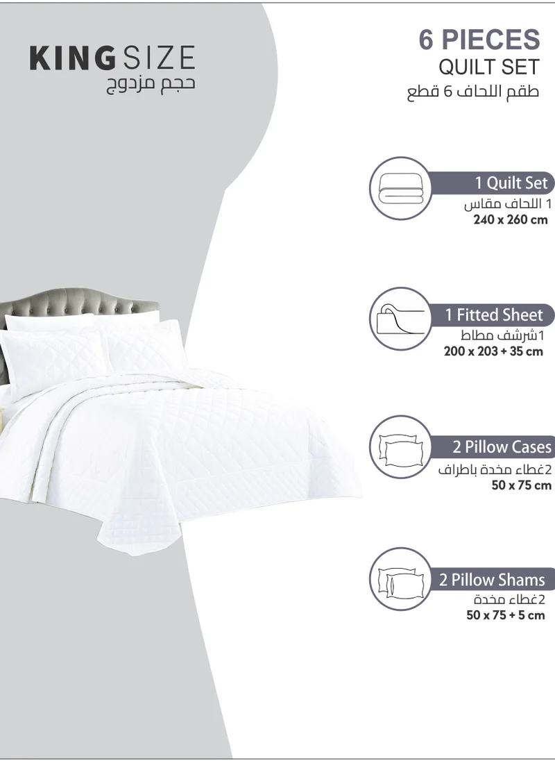 Donetella Quilt Set 6-Pcs King Size Reversible Bedspread Coverlet Set Compressed Comforter Soft Bedding Cover With Matching Fitted Sheet Pillow Shams Pillow Cases Pearl White