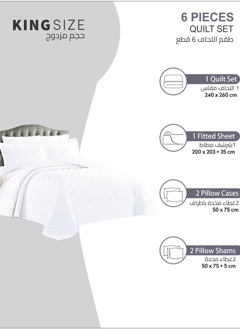 Donetella - Quilt Set 6-Pcs King Size Reversible Bedspread Coverlet Set Compressed Comforter Soft Bedding Cover With Matching Fitted Sheet Pillow Shams Pillow Cases Pearl White - Image 1