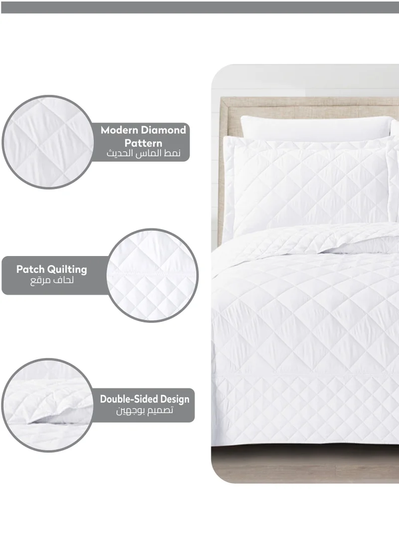 Donetella Quilt Set 6-Pcs King Size Reversible Bedspread Coverlet Set Compressed Comforter Soft Bedding Cover With Matching Fitted Sheet Pillow Shams Pillow Cases Pearl White