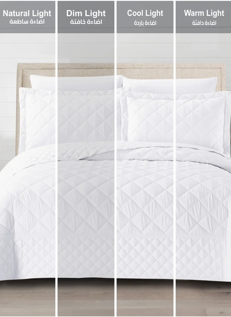 Donetella Quilt Set 6-Pcs King Size Reversible Bedspread Coverlet Set Compressed Comforter Soft Bedding Cover With Matching Fitted Sheet Pillow Shams Pillow Cases Pearl White