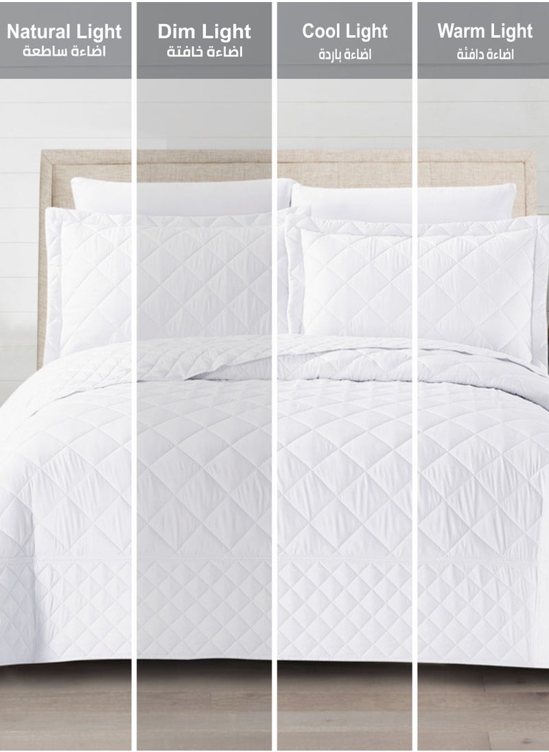 Donetella - Quilt Set 6-Pcs King Size Reversible Bedspread Coverlet Set Compressed Comforter Soft Bedding Cover With Matching Fitted Sheet Pillow Shams Pillow Cases Pearl White - Image 1