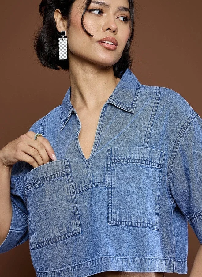 ساسافراس بلوزة قطنية قصيرة نسائية