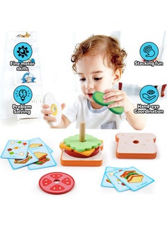 kizh Wooden Sandwich Sorting Stacking Toys Play Food Set For Toddlers Preschool Educational Montessori Toys Fine Motor Toys For Kids Boys Girls  - Image 4