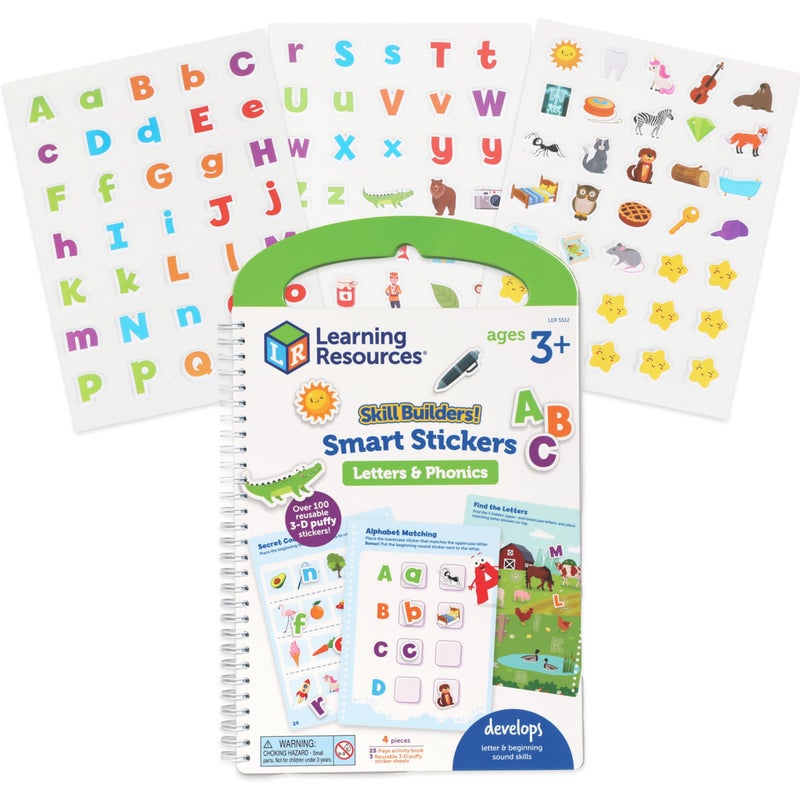Learning Resources Skill Builders! Smart Stickers Letters & Phonics, 4 Pieces, Ages 3+, ABC Learning, Montessori Busy Book, Toddler Learning Books, Ages 3+, 4 Pieces - Image 1