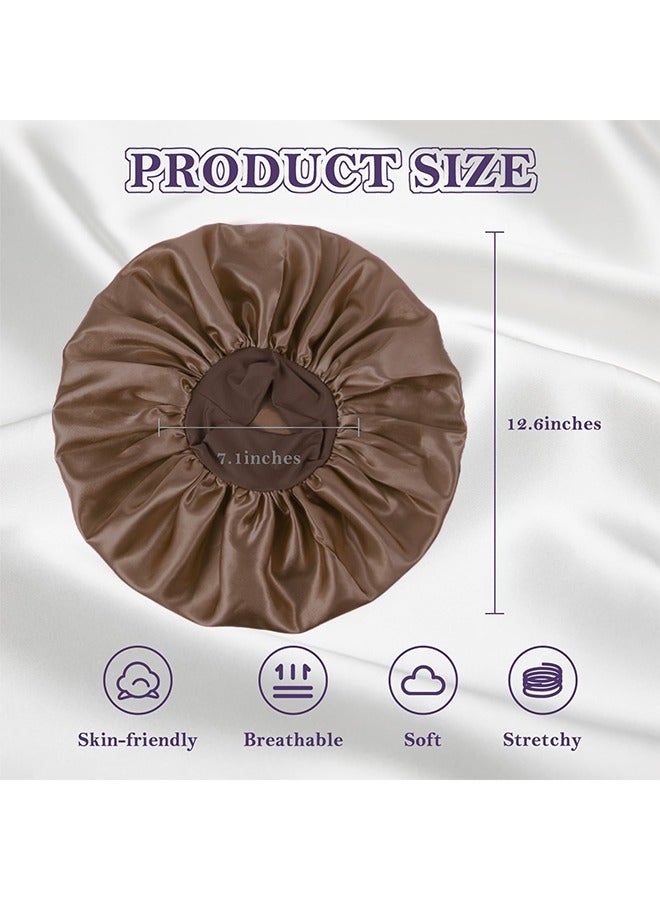 تِلْسِل غطاء حريري للنوم، غطاء شعر لامع، غطاء نوم من الحرير المرن، غلاف شعر للنساء (أسود وبني) - Image 5