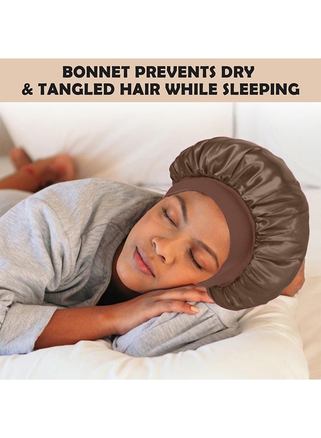 تِلْسِل غطاء حريري للنوم، غطاء شعر لامع، غطاء نوم من الحرير المرن، غلاف شعر للنساء (أسود وبني) - Image 2
