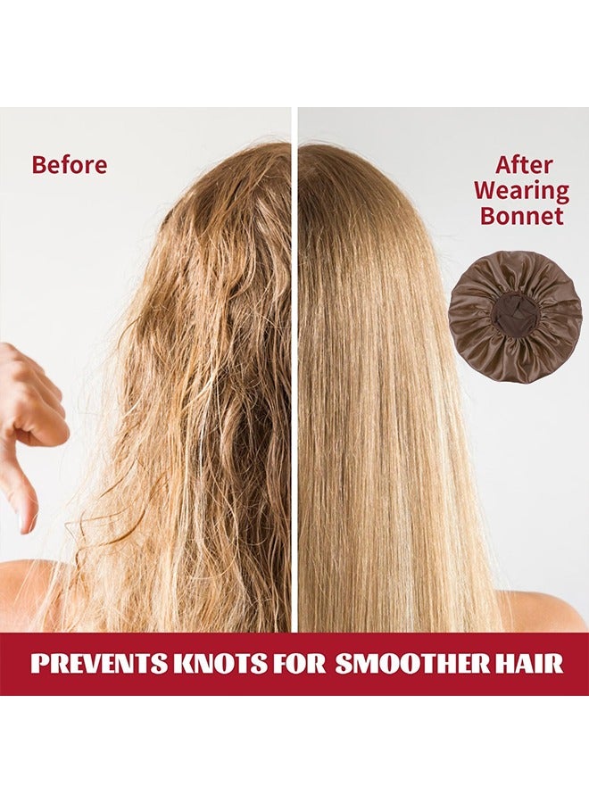 تِلْسِل غطاء حريري للنوم، غطاء شعر لامع، غطاء نوم من الحرير المرن، غلاف شعر للنساء (أسود وبني) - Image 3