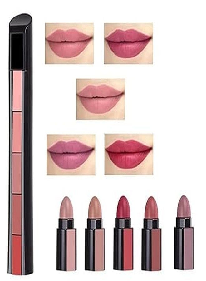 SUNISA 5 in 1 Waterproof Matte Lipstick Set Makeup Cosmetic Moisturize Long Lasting Colorful Lipstick Dark Shades - Multicolor - Image 2